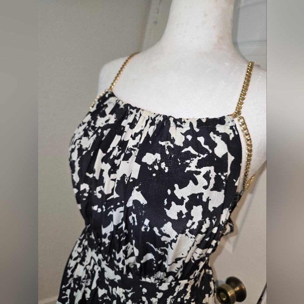 Balmain black and White Halter Maxi goddess style dress with golden chain on top - Picture 3 of 9